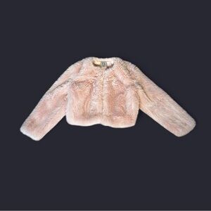Women's Faux Fur Bomber Jacket in Blush Pink